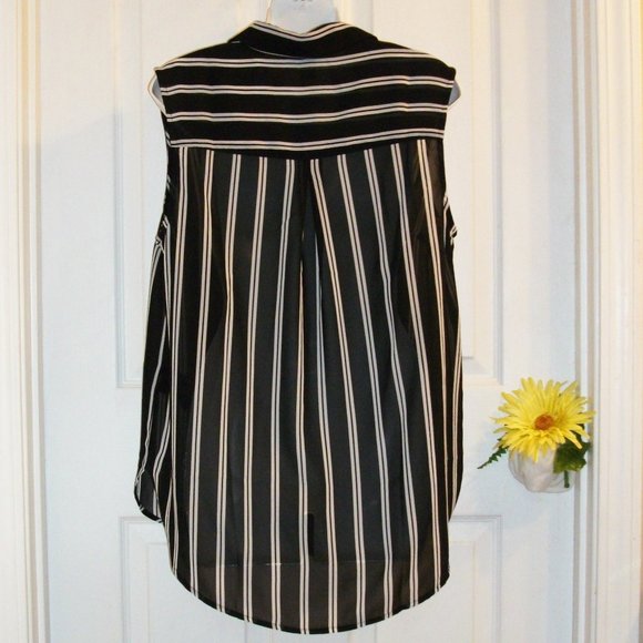 H&M Sheer Button Down Shirt Black White Stripe NWT - Picture 4 of 8